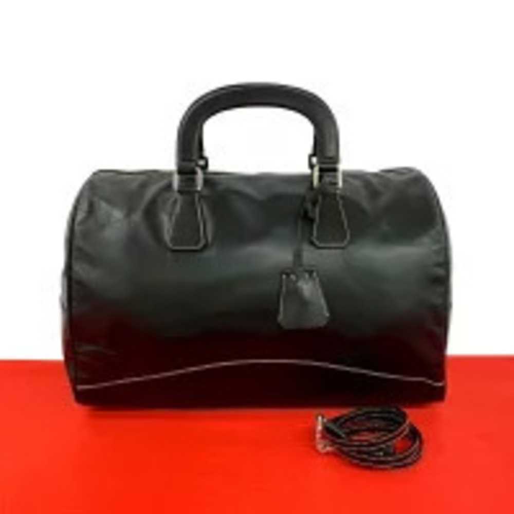 Prada Shoulder Bag Boston Handbag Black Stitching